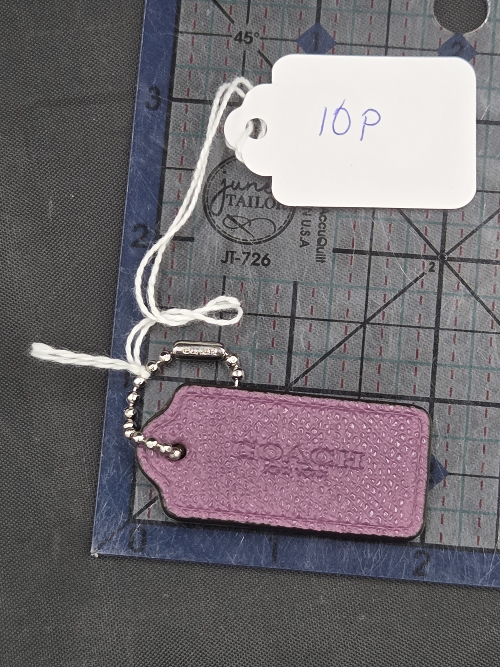 Coach Purple Textured Leather Key Tag with Embossed Silver Chain